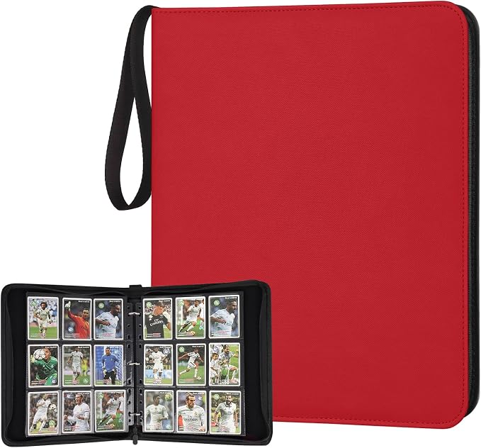 GERMUN 3 Ring 9 Pocket Zipper Card Binder, 720 Double Sided Standard PU Trading Card Album Folder for TCG & Sports Cards, Not Fit Top Loaders (RED)