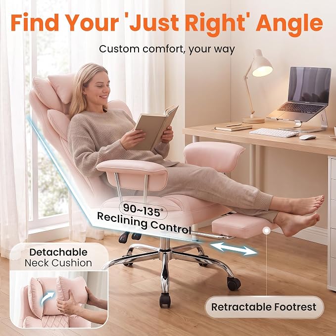 NEO CHAIR Big & Tall Leather Office Chair, High Back, Lumbar Support, Pink | Gaming Chair for Adults and Computer Use, Reclining Office Chair with Foot Rest, Massage, Comfy Design and Heavy Duty Support