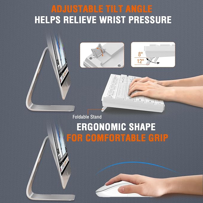 Wireless Keyboard and Mouse Combo, EDJO Silent Full Size Cordless USB Keyboard Mouse, 2.4GHz Lag-Free, Long Battery Life, for Computer, Laptop, PC, Chromebook, Windows (White, 1 Pack)
