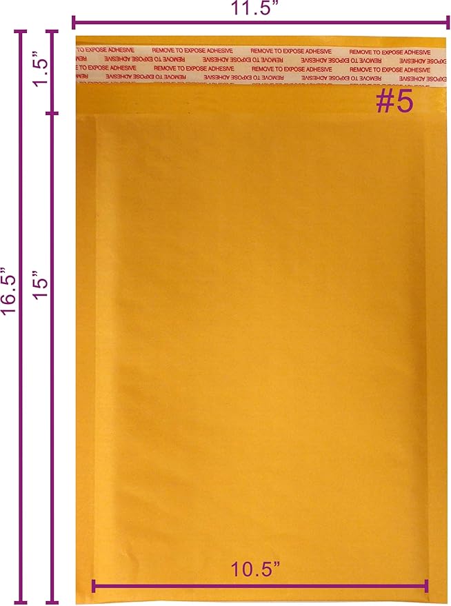 Yens Kraft Bubble Mailers 10.5x16 100 Pack Self Seal Adhesive Shipping Bags, Cushioning Padded Envelopes for Shipping, Mailing, Packaging Useable Space 10.5x15 KF#5-100