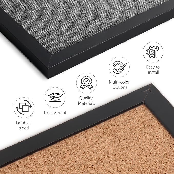 SELEAD Double-Sided Linen and Cork Bulletin Board (36"x24", Grey) | 2-in-1 Fabric Linen & Cork Pin Board, White Wood Frame Wall Decor Photo Display Vision Board for Home Family, Office, School