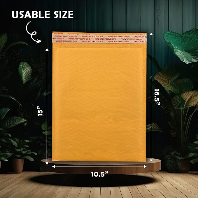 Yens Kraft Bubble Mailers 10.5x16 20 Pack Waterproof Self Seal Adhesive Shipping Bags, Cushioning Padded Envelopes for Shipping, Mailing, Packaging Usable Space 10.5x15