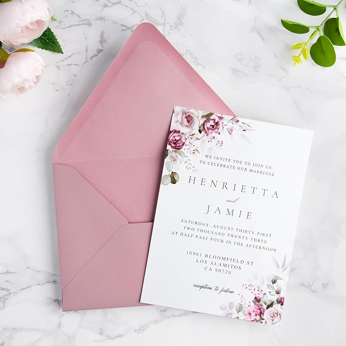 PONATIA 50 PCS/Pack A7 Envelopes, Euro Flap 5x7 Envelopes for Wedding Invitations, Greeting Cards, Acrylic Invitations, Photos, Postcards, Christmas Mailing 5.25 x 7.25 inches (Dusty Rose)