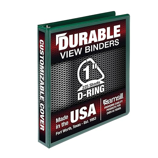 Samsill Durable 1 inch 3 Ring Binder, D Ring Binder, 100% Recycled Chipboard, Green