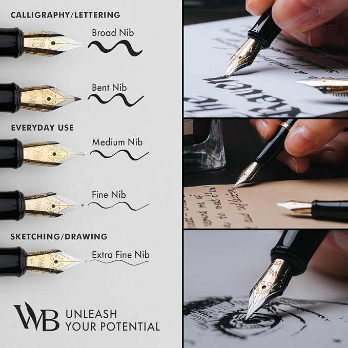 Wordsworth & Black Luxury Fountain Pen Set for Writing, Fine Nib, Blue | Gift for Men & Women, Brass Body, 18K German Iridium, Calligraphy, Converter + 24 Ink Cartridges, Refillable, Leak-Free