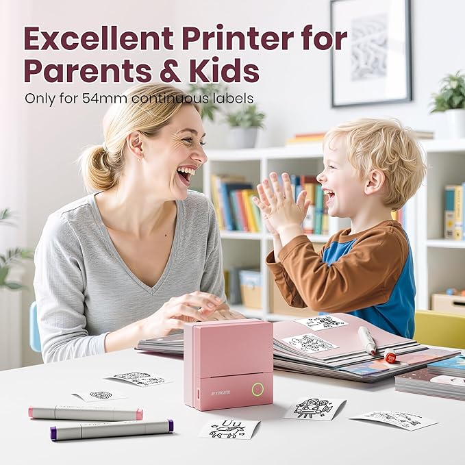 Sticker Printer, PM290C Portable Mini Printer, Inkless Bluetooth Sticker Maker with 3 Rolls Paper, Impresora Portátil for Notes, DIY, Gift, Smart AI APP, Print Pod for Office/Home, Pink
