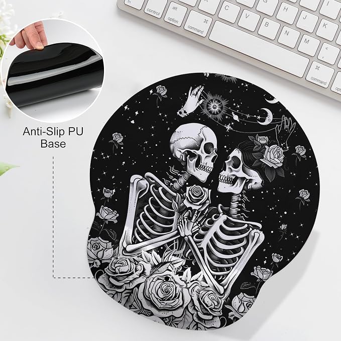 Skeleton Lover Mouse Pad with Gel Wrist Support, Smooth Surface Ergonomic Mouse pad, Non-Slip Pain Relief Desk Mat for Gaming, Work & Office Desktop