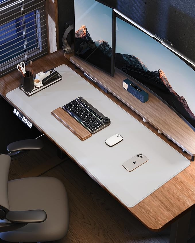 Leather Desk Pad Protector- 48" x 17" Office Desk Mat, Non-Slip PU Leather Mouse Pad, Waterproof Desk Blotter Mat, Desk Cover for Office and Home (Ivory White)
