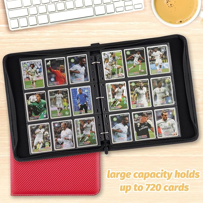 GERMUN 3 Ring 9 Pocket Zipper Card Binder, 720 Double Sided Standard PU Trading Card Album Folder for TCG & Sports Cards, Not Fit Top Loaders (Red)