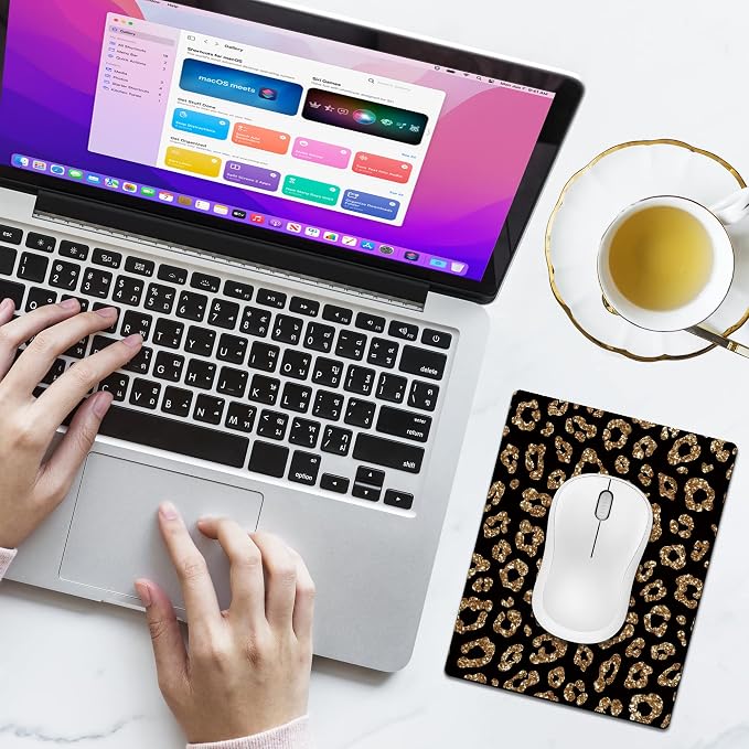 Small Mouse Pad Cute, Mini Mouse Pads for Wireless Mouse and Laptop, Travel Mousepads with Designs - Gold Glitter Leopard, Portable Mousepad 5.5 x 7 Inch, Kawaii Desk Decor for Women