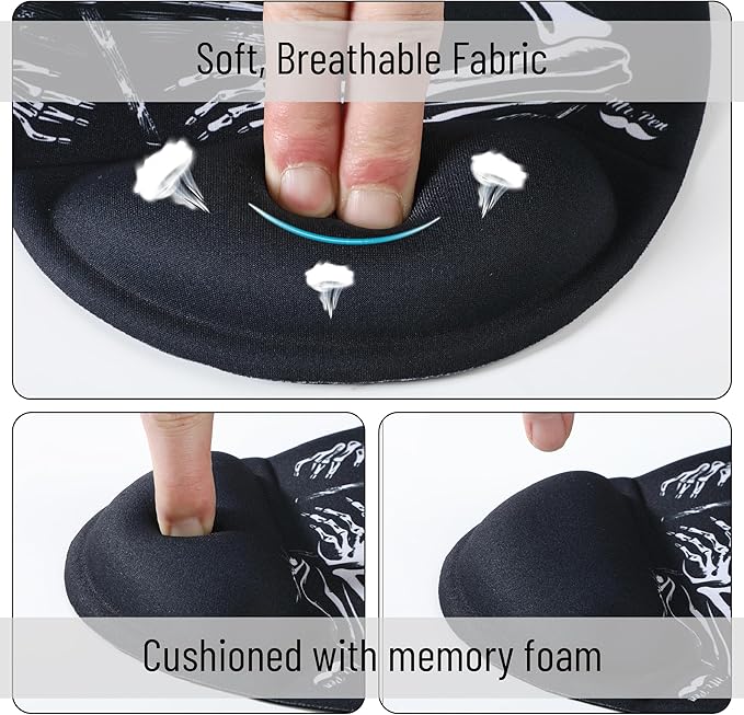 Mr. Pen- Ergonomic Mouse Pad with Wrist Rest, Grim Reader Design, Breathable Fabric with Memory Foam Cushion, Non-Slip Rubber Base, Gel Mouse Pad with Wrist Support