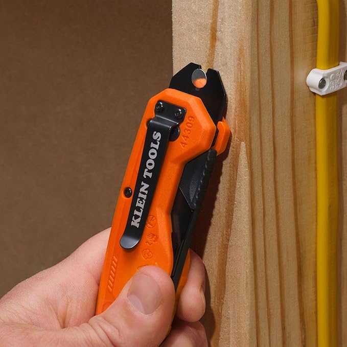 Klein Tools 44309 Pry Bar Knife, 2-in-1 FLICKBLADE Utility Knife with Built-In Pry Bar, Dual Locking Positions at 135-Degree and 180-Degree, Full Metal Core