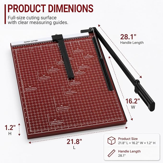 18-Inch Guillotine Paper Cutter with Safety Lock | Professional paper trimmer for cardstock, photos, labels, invitations, and office documents with precise, clean cuts.