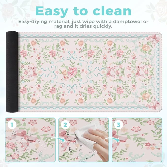 iCasso Desk Pad Blue,Aesthetic Mouse Pad for Laptop | Non-Slip Keyboard Mats,Cute Girly Desk Mats with Stitched Edges, Extra Large Desk Cover Protector for Gaming