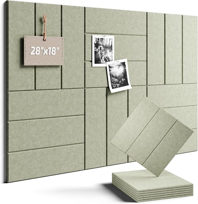 28" x 18" Felt Bulletin Board Tiles, Bold Stripe, Sage | 6-Pack Cork Board Alternative, 30 Adhesive Tabs, Push Pin Board, Wall Decor, Office, Home, Classroom, Dorm