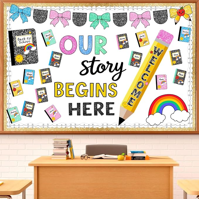 LioNergy Composition Notebook Classroom Bulletin Board Decoration Kit | Welcome Pencil Door Bulletin Board Kit Back to School Cutouts for Classroom Home Office School Wall Door Party Decor