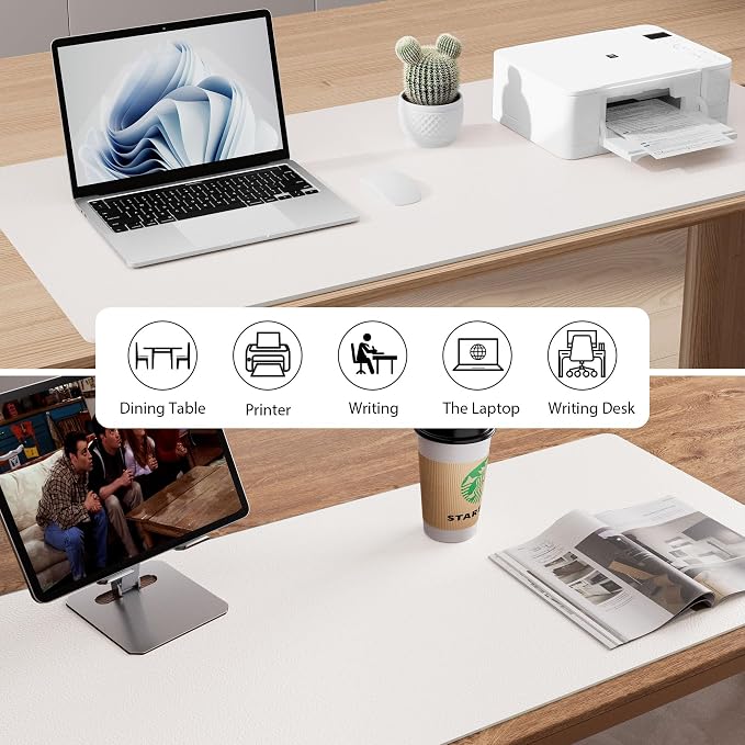 Aothia Faux Leather Desk Mat – Large Mouse Pad, Non-Slip PU Leather Blotter, Waterproof Writing Surface for Office and Home (Off-White, 47.2" x 23.6")