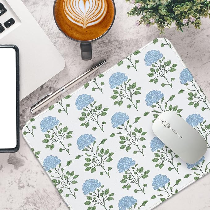 Hydrangea Mouse Pad, Moss Blue Flroal Small Mousepad 10x8 | Flroal Mousepad for Laptop, Hydrangea Office Desk Accessories, Green Blue Mouse pad, Aestheti Mousepad