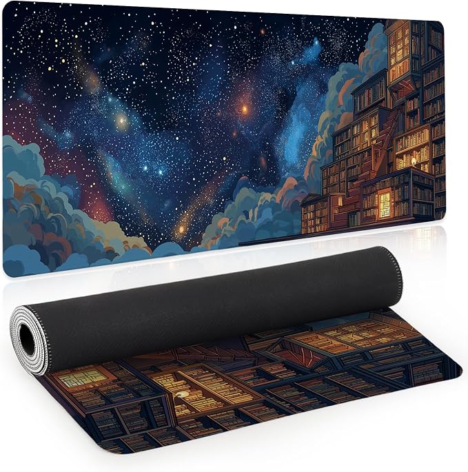 Starry Sky Large Mouse Pad, Desk Mat, Big Gaming Mousepad, XL Extended Laptop Desk Pad with Stitched Edges Non-Slip Rubber Base, Computer Keyboard Mat for Office Home, 31.5x11.8in, Bookshelf