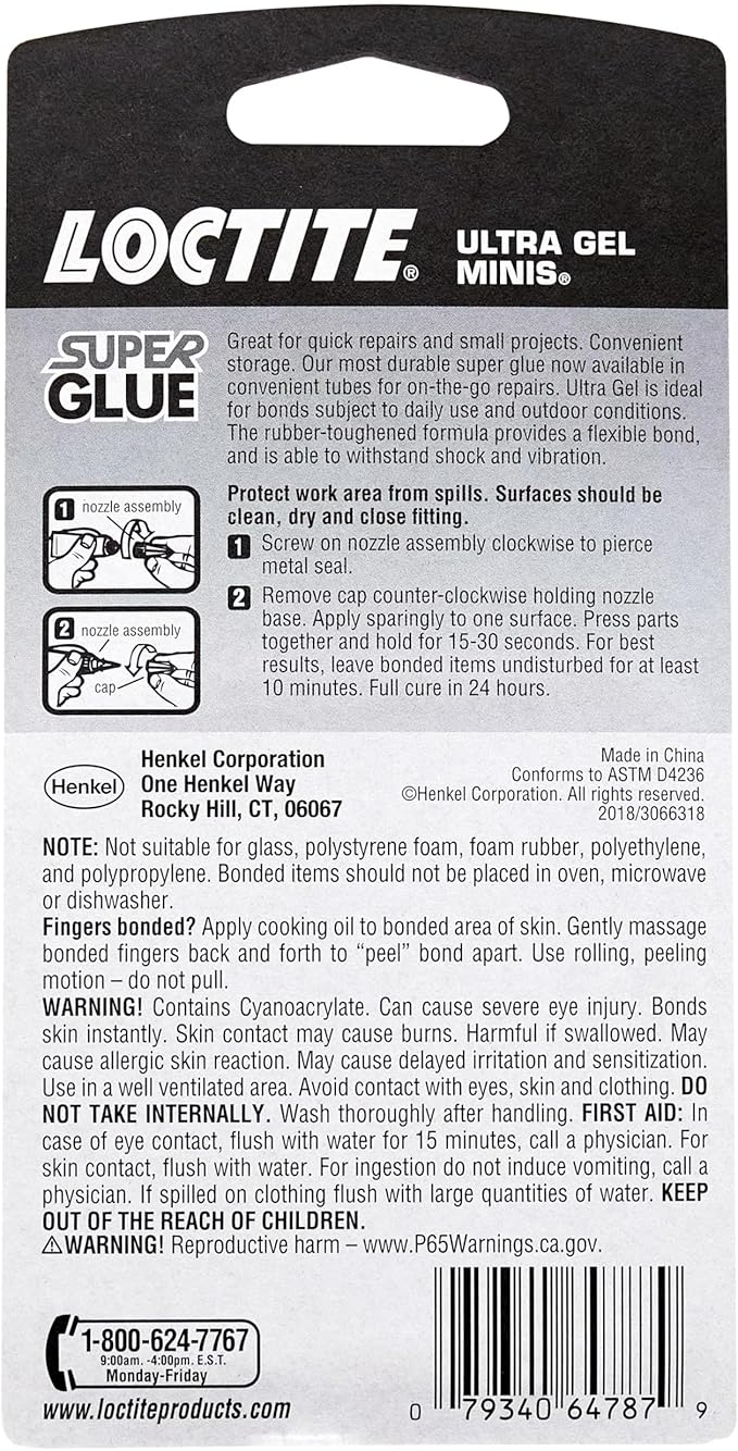 Loctite Super Glue Ultra Gel Minis, Clear, 0.03 fl oz Tubes, 6 (3 Pack) - Superglue for Plastic, Wood, Metal, Crafts & Repair, Cyanoacrylate Adhesive Instant Glue, Quick Dry