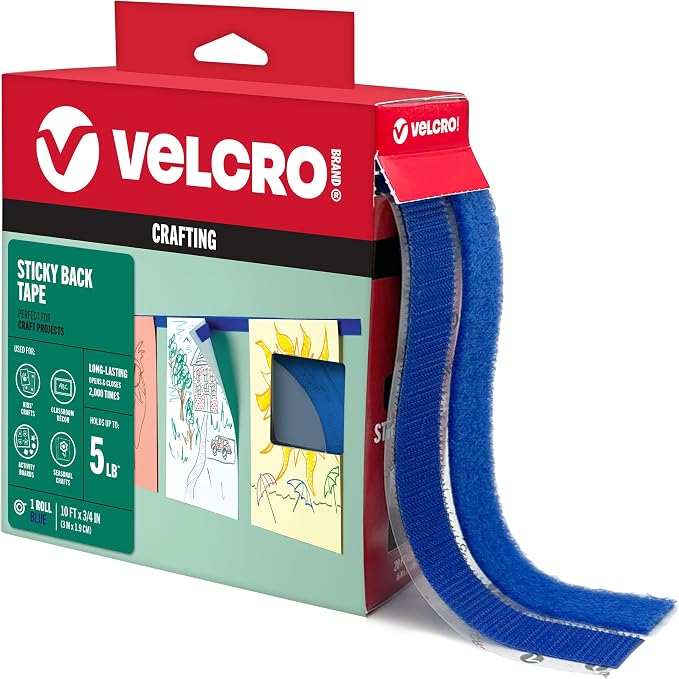 VELCRO Brand Colors | Blue Sticky Back Tape | 10ft Roll with Adhesive, Cut Strips to Length | Mount Classroom Décor, Create Seasonal Craft Projects | Organize Home or Office