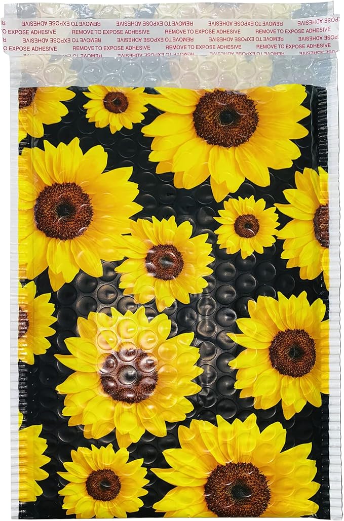 Great Papers! Bubble Mailer, Self-Sealing and Tear Resistant, Sunflowers, 6" x 10", 50 pack (074108),Black