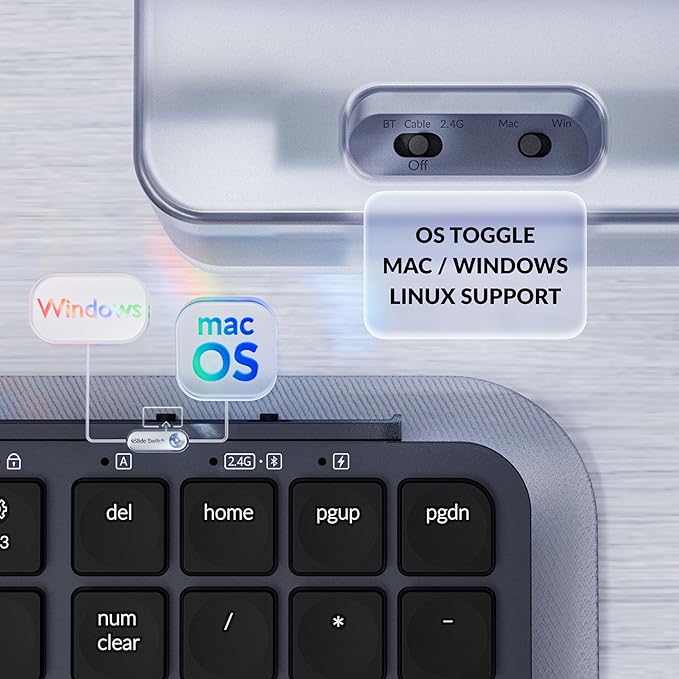 Keychron Ultra-Slim B2 Pro Bluetooth Keyboard 2.4 GHz Wireless Lightweight 96% Launcher Support with Numeric Keypad Compatible for Mac Windows Linux - Space Gray