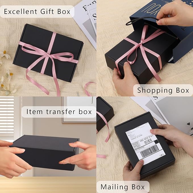 BIOBROWN 7x5x2" Small Shipping Boxes 50 Pack, Black Corrugated Cardboard Mailer Boxes Bulk for Packaging Small Business Mailing Gift