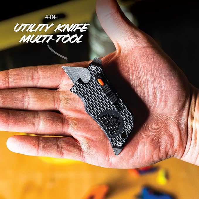 Outdoor Edge SlideWinder - Utility Knife Multitool with Standard Replaceable Razor Blade, Screwdrivers, Prybar, Bottle Opener and Pocket Clip with Locking Auto-Retracting Blade