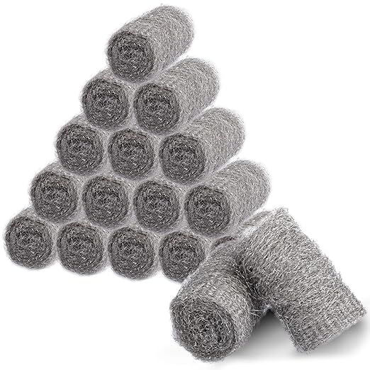 Bulk Steel Wool Roll Kit, Coarse Wire Wool Hardware Cloth Wholesale Packaging, Gap Blocker, Keep Mice Away from Holes/Siding/Pipeline/Vents in Garden, House, 15 Pack × 1.6FT