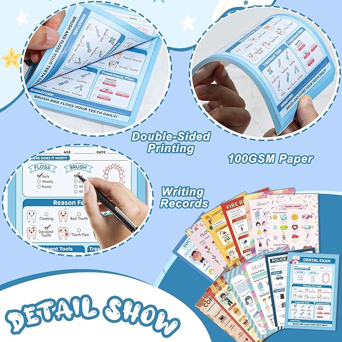 SHIQIKEJIPTY Kids Pretend Play Notepads 4X6 In Pretend Play Notebooks Playtime Notepads Variety Role Play Game Accessories Pages Each for Kids Toddlers 3-5(12,12 Different Theme)