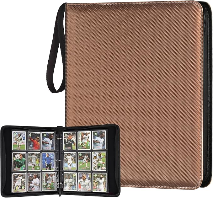 GERMUN 3 Ring 9 Pocket Zipper Card Binder, 720 Double Sided Standard PU Trading Card Album Folder for TCG & Sports Cards, Not Fit Top Loaders (Brown)