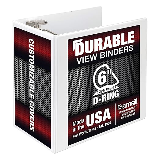 Samsill Durable 6 inch 3 Ring Binder, Locking D Ring 100% Recycled Chipboard, White