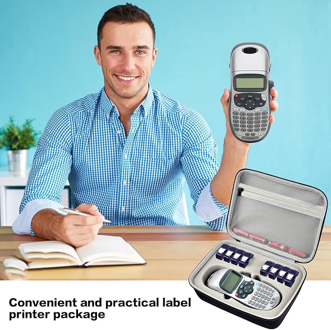 Case Compatible with DYMO LetraTag LT-100H Handheld Label Maker Machine, Holder for Labeler Makers Printer Machine & Labeling Tapes Refills, with Mesh Pocket for Accessories- (Grey Sponge)