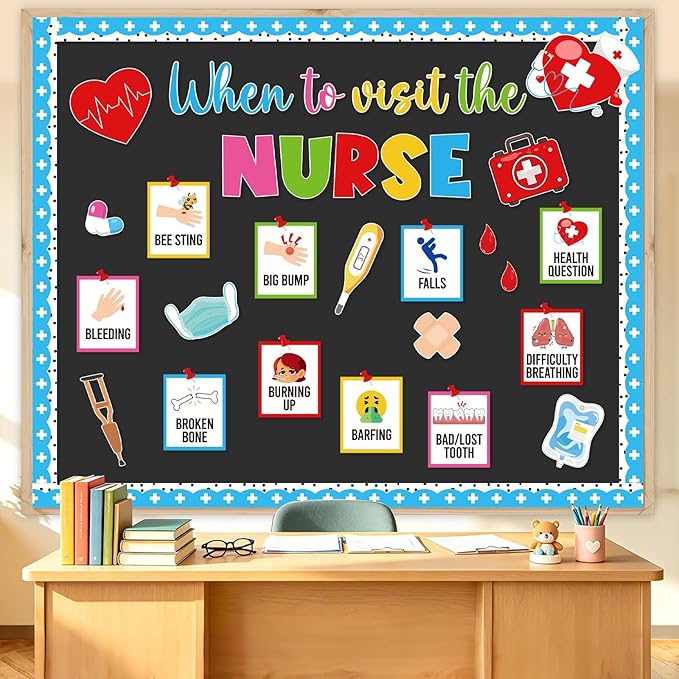 47Pcs School Nurse Bulletin Board Decorations Set, Welcome Back to School Classroom Decorations Kit, Nursing Appreciation Office Decor Medical RN Cutouts Healthcare Workers Chalkboard Door Wall Decor