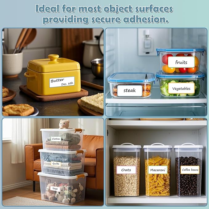 PPB Dry Erase Labels Sticky Notes for Organizing, Reusable Waterproof Removable Stickers for Storage Bins, Freezer, Kitchens, Classroom, Office, All Purpose Use (1.5”x 3.5”, Multicolor, 72 Dots)