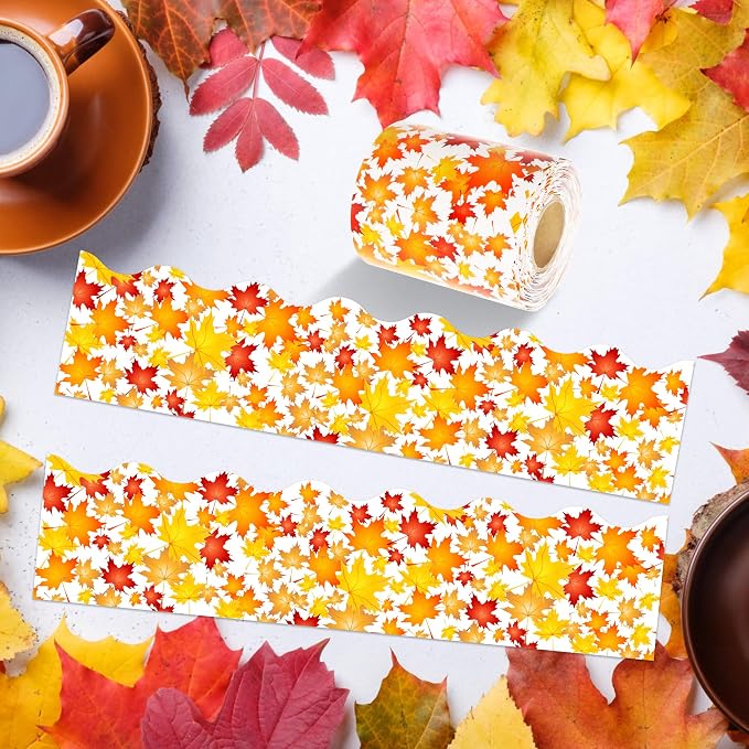 Lucleag 36Ft Maple Leaves Bulletin Board Border Roll, Thanksgiving Fall Leaves Border Autumn Leaf Bulletin Borders for Thanksgiving Fall Autumn Classroom Office Bulletins Board Decoration