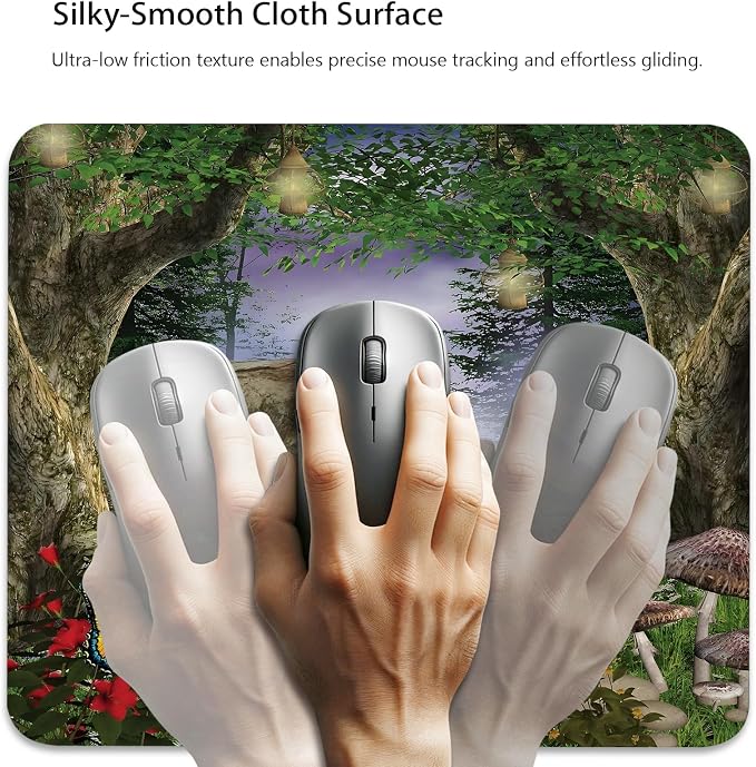 Mushroom Mouse Pad, Enchanted Nature Pathway Butterfly Landscape Desk Mat | Cute Mousepad Stitched, Anti-Slip Base Smooth Surface, 9.5 x 7.9 Inches