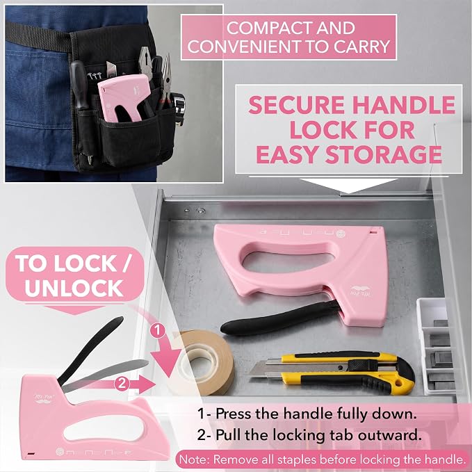 Mr. Pen- Light Duty Staple Gun with 2100 Staples and Staple Remover | 1/4, 5/16, 3/8 Inch, Pink, Stapler Gun for Wood, Upholstery, Fabric, Crafts, DIY and Decoration