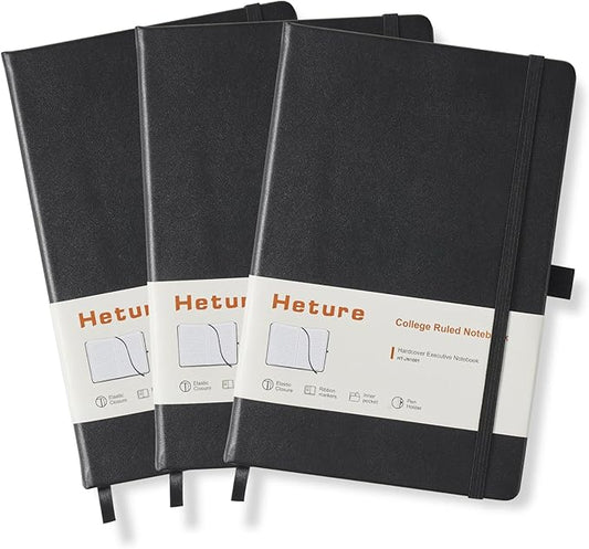 Heture Hardcover Notebooks, A5 Lined Journals Notebook for Writing 160 Pages, 8.2 x 5.5 inch, Classic Ruled Notebooks for College/Work/Travel (Lined-3 Pack, Black)