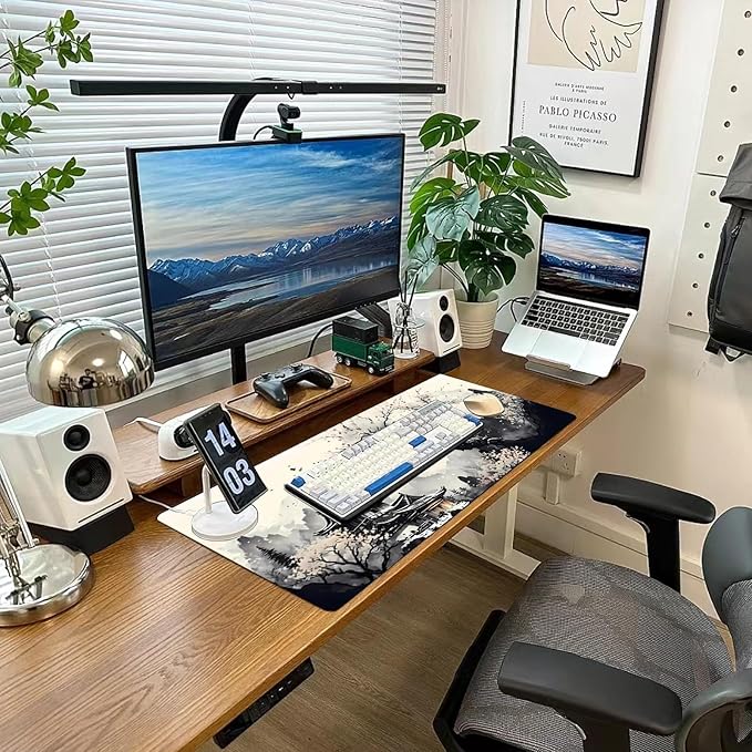 Gaming Mouse Pad Desk Pad XL Large Mouse Mat Keyboard Mat Office Desk Decor AccessoriesKeyboard Mat Office Desk Decor Accessories (Black and White Ink Painting)