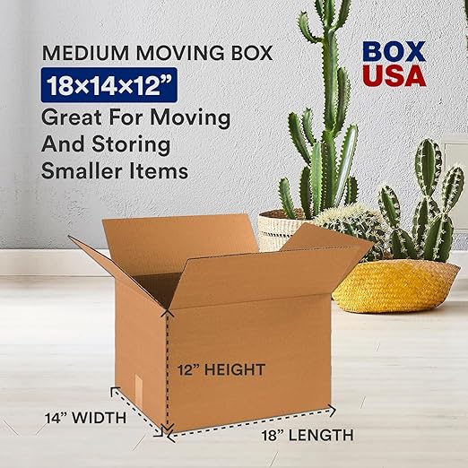 BOX USA Moving Boxes 18"L x 14"W x 12"H (10-Pack) + Packaging Tape 2" x 25yd (1-Pack) - Moving Supplies Bundle