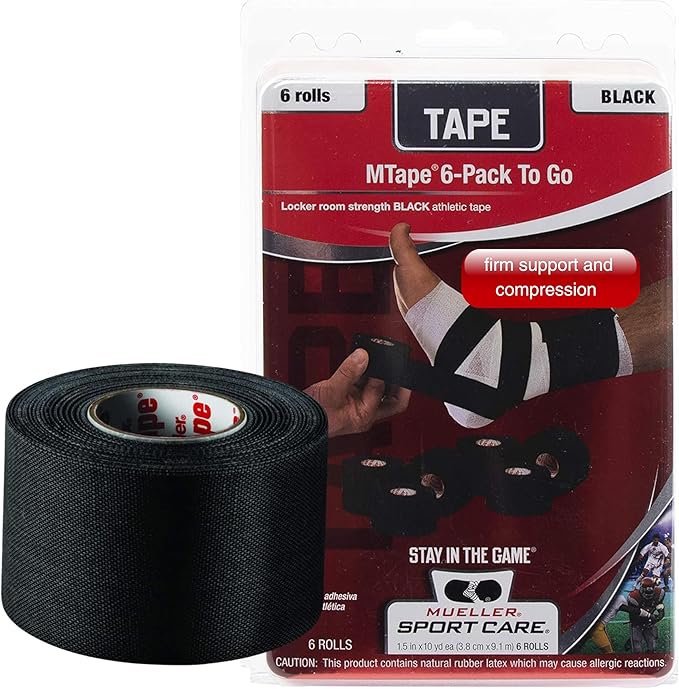 Mueller Sports Medicine MTape Rolls to Go, Quality Athletic Tape, Easy to Tear for Fast & Effective Taping, 1.5" x 10 Yards Per Roll, 6 Rolls