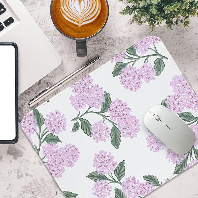 Pink Hydrangea Mouse Pad, Light Pink Mousepads, Flroal Mouse Pad for Desks, Hydrangea Aesthetic Office Desk Accessories Aesthetic 10.2x8.2