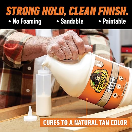 Gorilla Wood Glue, Natural Wood Color, 1 Gallon Bottle (Pack of 1) - Water Resistant for Indoor or Outdoor Projects and Repairs