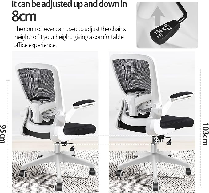 FelixKing Office Chair, Ergonomic Desk Chair with Adjustable Height and Lumbar Support Swivel Game Chair Desk Computer Chair with Flip up Armrests for Conference Room (White) | Adjustable Height, 360°Swivel, Flexible Tilt, Breathable Cushion and Fabric...