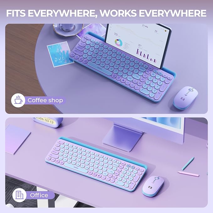 seenda CTU-301 Bluetooth Keyboard and Mouse Combo for iPad,Dark Purple | Bluetooth+2.4G combo with tablet holder, full-size keys and quiet clicks for iPad, iPhone, Mac, Windows and Android.