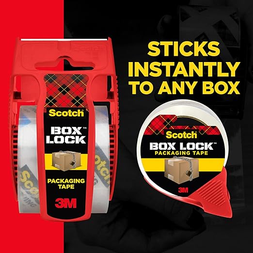 Scotch Box Lock Packing Tape, Clear, Extreme Grip Box Packaging Tape for Shipping and Mailing, 1.88 in x 1000 in, 1 Refill Roll
