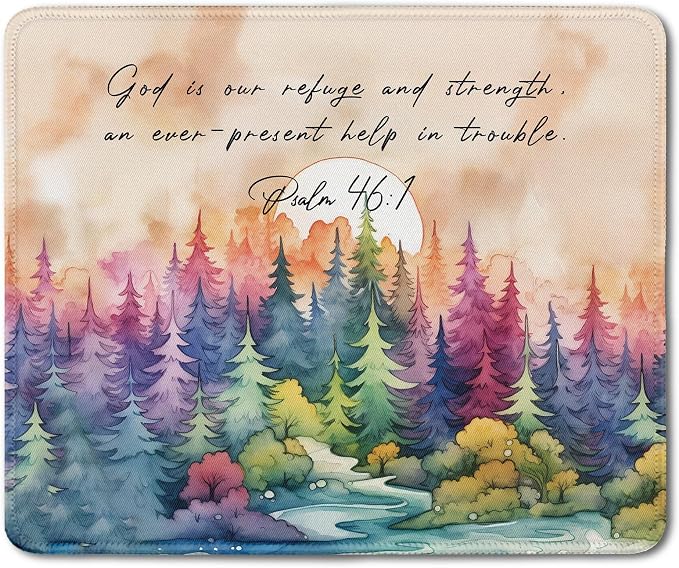 Watercolor Forest Christian Mouse Pad, Psalm 46:1Bible Verse Mouse Pads Mousepad for Desk Home Office Dorm Computers Laptop, Religious Office Supplies Desk Accessories, 9.5x7.9 Inch