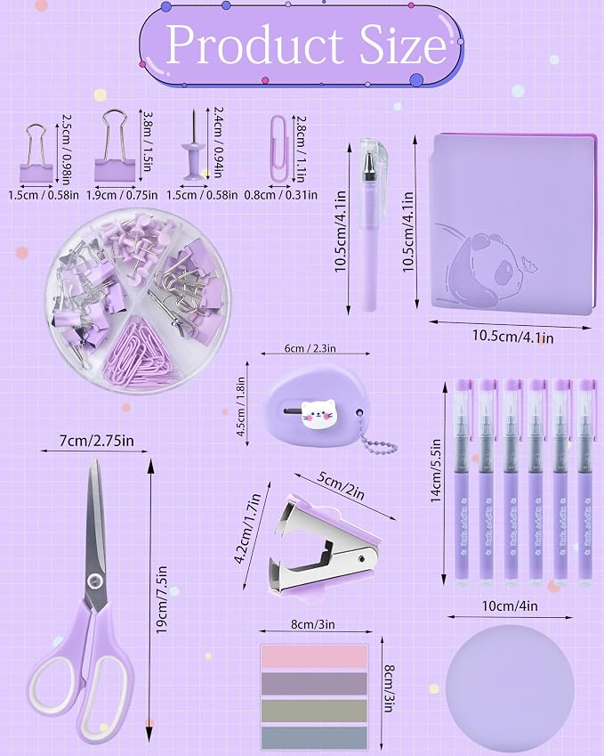 23pc Purple Desk Accessories and Organizers with Mesh Organizer Stapler Tape Dispenser Calculator and a Lot of Office Purple Office Supplies Beautifully Presented in a Gift Box